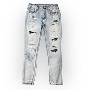 American Eagle ripped and repair denim skinny jeans in light wash size ZERO (0)